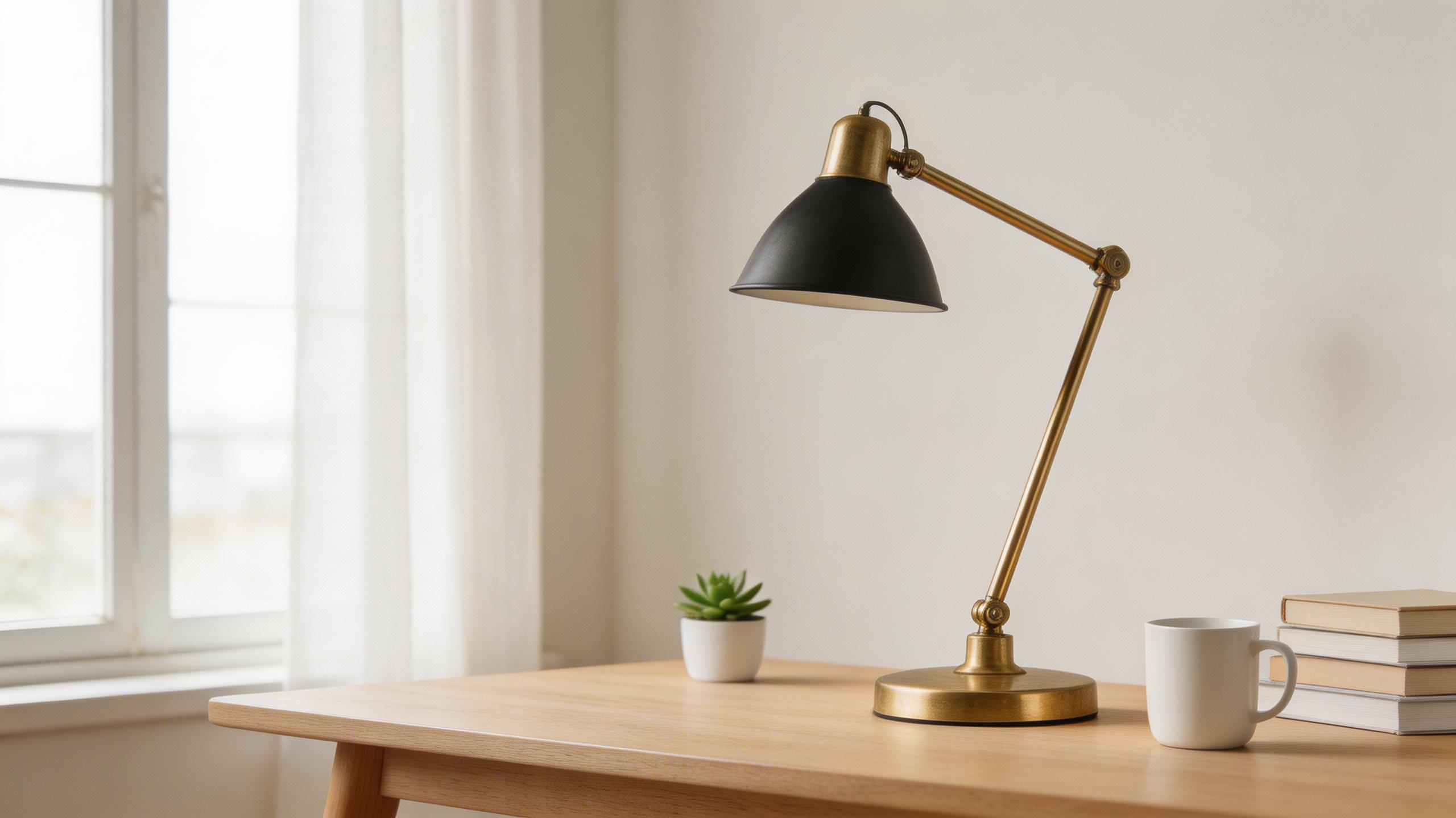 Minimalist Brass Desk Lamp - Industrial Vintage Task Light